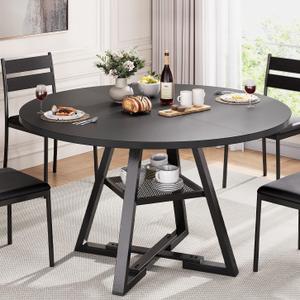Jocoevel Black Round Dining Table, Dining Table for 4, Kitchen Table, Round Dining Table for 4, Circle Table, Space Saving Small Farmhouse Dinner Table for Kitchen & Dining Room, 47In (Pedestal Base)