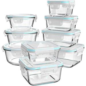 AILTEC Glass Food Storage Containers with Lids, [18 Piece] Glass Meal Prep Containers, Containers for Food Storage with Lids, BPA Free & Leak Proof (9 Lid & 9 Container)