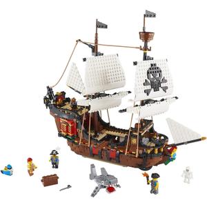 LEGO Creator 3 in 1 Pirate Ship Building Set, Kids can Rebuild The Pirate Ship into an Inn or Skull Island, Features 4 Minifigures and Shark Toy, Makes a Great Gift for Kids Ages 9+ Years Old, 31109