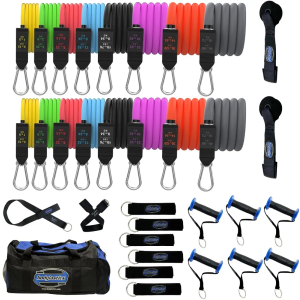 Bodylastics Resistance Band Set - Resistance Bands with Handles, Ankle Straps, Door Anchor, Carry Bag - Heavy-Duty Stretch Exercise Bands -Patented Clips and Snap Reduction Tech -Fitness Workout Band