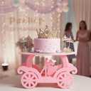 Lallisa 12" Pink Princess Cake Stand 3D PVC Cake Decorations with Prince and Princess Themed Holder Dessert Stand Centerpieces for Wedding Birthday Party Supplies
