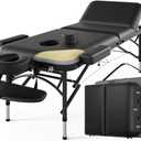Professional Massage Table Portable 3 Fold Premium Memory Foam Aluminium Leg Hold Up to 1100LBS 8 Heights Adjustable with Carrying Bag Black