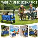 Collapsible Wagon Cart, 380LBS Heavy Duty Utility Wagons with All-Terrain Wheels, Foldable Grocery Carts for Gardening, Shopping, Beach, Camping, Blue