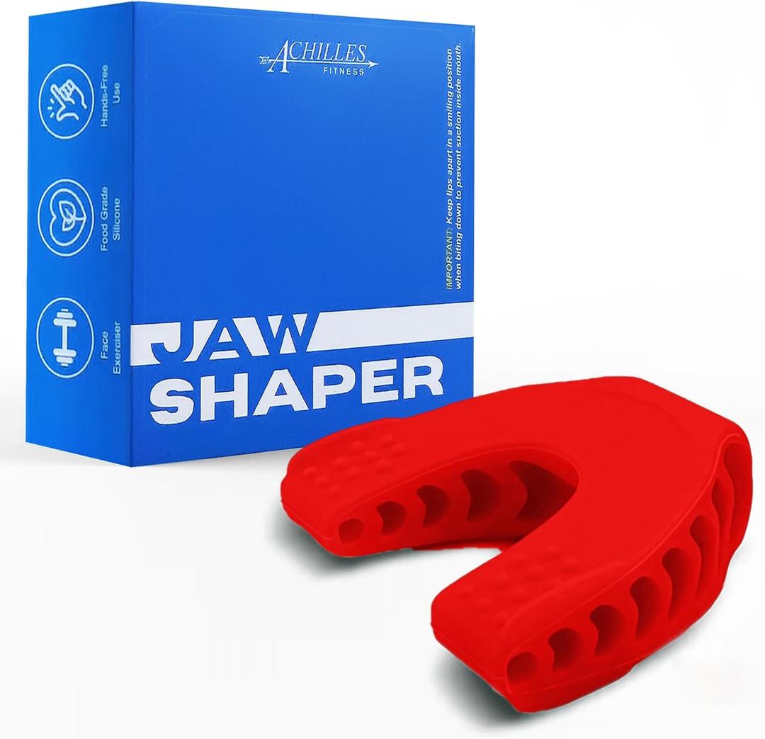 Double Chin Reducer Jaw Exerciser - Jawline Sculptor and Face Slimmer for Women and Men - Encourages Jaw Movement and Aids in Natural Jaw Function - Ideal for Mewing Practice, Red