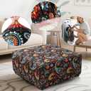 YISUN Ottoman Cover Square, Stretch Printed Ottoman Slipcover Square, Thick Storage Ottoman Covers Washable Footrest Stool Cover Protector with Nonslip Elastic Bottom