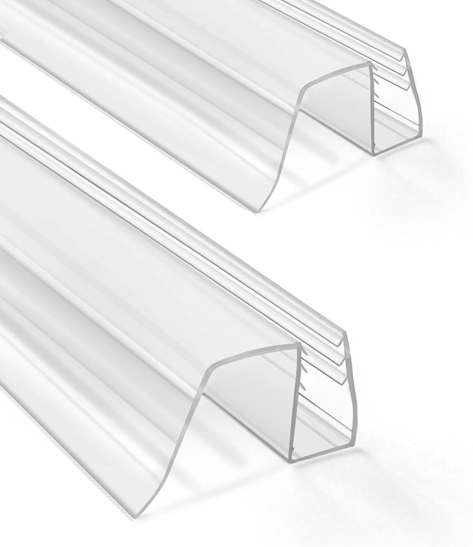 Bathroom Shower Glass Door Bottom Seal Strips, Length 36 Inch 2PCS Transparent PVC Door Bottom Seall Strips for 3/8" (10MM) Thick Framless Glass Panel