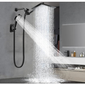 Shower Head,12”Rain Shower Head with Handheld Spray Combo with 11'' Angle Adjustable Extension Arm/Flow Regulator/Shower System,High Pressure Rainfall Shower Head Clean Bathroom,Matt Black