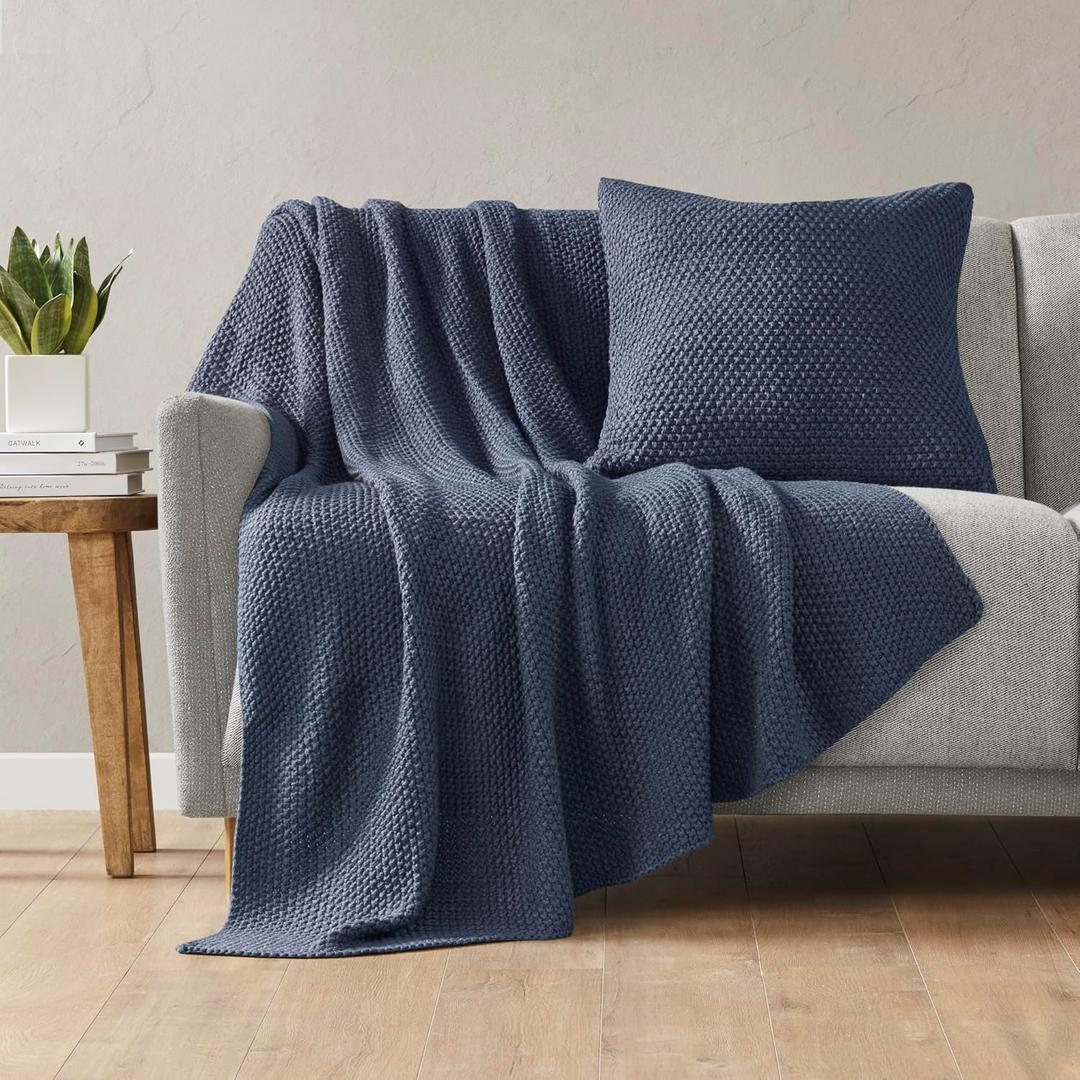 Ink+Ivy Bree Knit Throw Blanket for Bed, Sofa, and Couch, Lightweight, Breathable, Soft & Cozy Summer Blanket, Throw (50 in x 60 in), Indigo