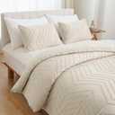YIRDDEO Beige Twin Size Comforter Set 2Pcs, Boho Cream Farmhouse Bedding, Vertical Tufted Lightweight Neutral Bedroom Set (1 Comforter, 1 Pillowcase)