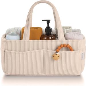 PUTSKA Baby Diaper Caddy Organizer for Changing Table  Stylish Nursery Storage Basket, Newborn Essentials, Baby Shower Gifts and Registry Must-Haves for Boy or Girl, Car Diaper Caddy, Corduroy Cream