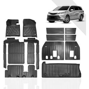 Vanseno Compatible for 2021-2025 8 Seat Toyota Sienna Floor Mats & Cargo Liners & Backrest Mat Full Mats TPE All Weather Mats for 2021-2025 Sienna Accessories (Only for 8 Seater with Spare Tire)