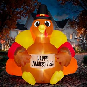 JOIEDOMI 6FT Thanksgiving Inflatable Turkey Decoration Outdoor, Light Up Inflation Turkey with LED, Happy Thanksgiving Blow Up Yard Decorations for Outside, Yard, Garden, Lawn, Party Supplies