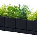 D'vine Dev 4 Inch Herb Planter Pot, Plastic Planter with Drainage Holes and Saucer, Modern Decorative Gardening Pot for Indoor Plants, Flowers, Herbs, Succulents, Black, Set of 6, 76-Y-B6-1