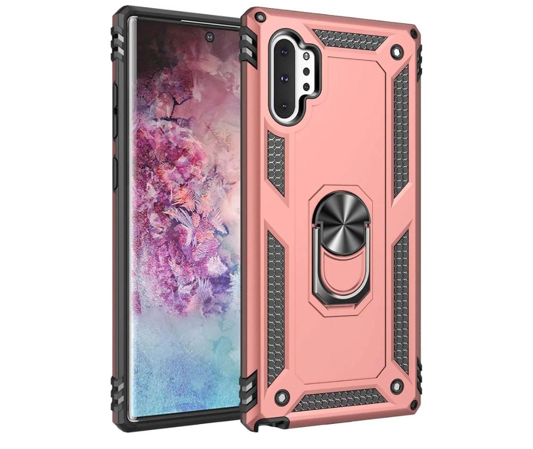 Military Grade Drop Impact for Samsung Galaxy Note 10 Plus Case 5G Metal Rotating Ring Kickstand Holder Magnetic Car Mount Armor Shockproof Case for Galaxy Note 10+ Plus Phone Case Rosegold