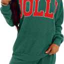 SELINK Christmas Pajamas for Women JOLLY Corded Long Sleeve Top and Pants Matching Lounge Set with Pockets (Medium, Green)