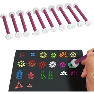 Flower Petal Tools for Dot Painting, 20 Shapes Dotting Pens, Mandala Dot Art Tool for Rocks, Petal Shape Embosssing Tools for Painting Dots, 10 Pens (Purple)
