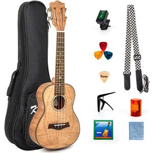 Kmise 23 Inch Concert Ukulele, Classical Headstock Hard Lightweight Okoume Ukelele, Tiger Flame Ukulele for Adult Beginners, Kids with Uke Gig Bag, Tuner, Strap, Replacement Strings, Capo Picks, etc