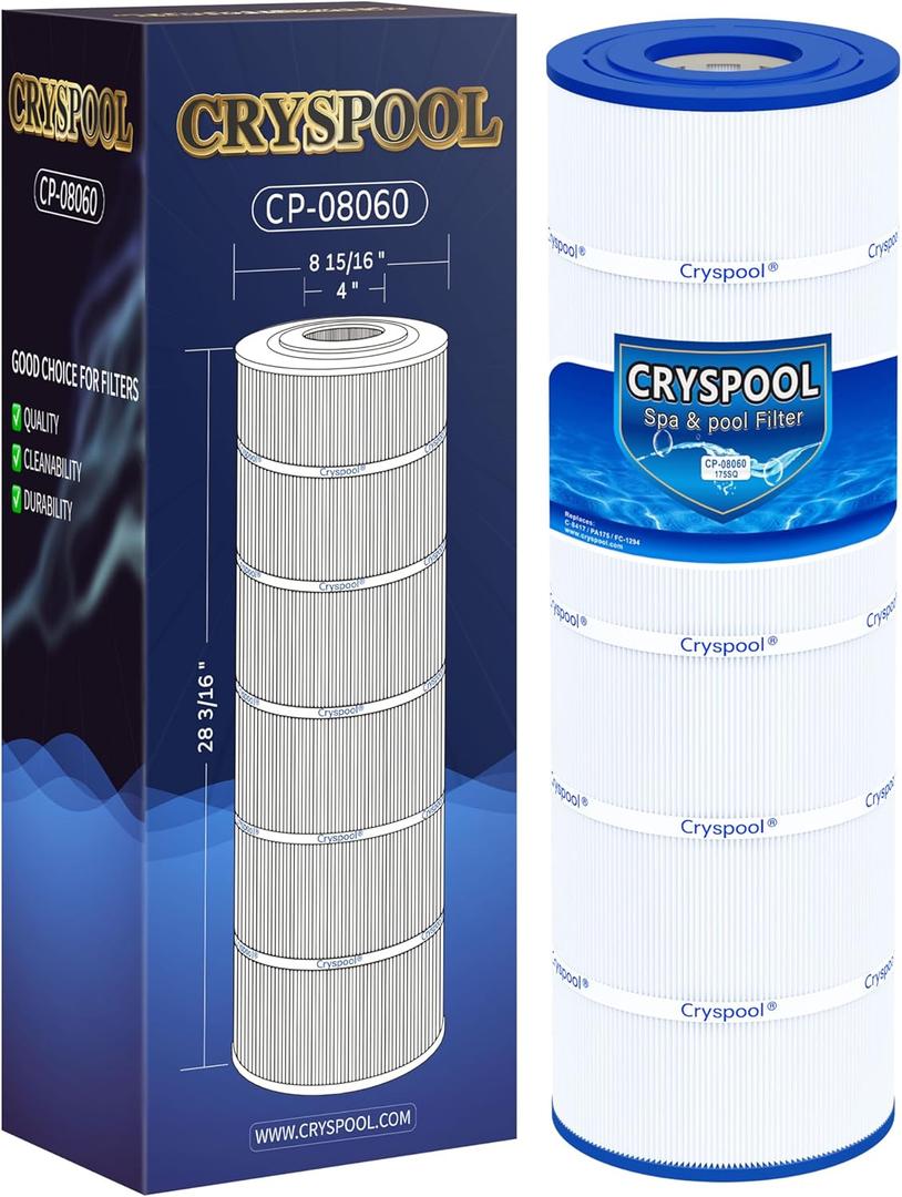 Cryspool 08060 Filter Compatible with CX1750RE, C1750, C1750E, C1900RE, PA175, C-8417, FC-1294, 817-0175P, 175 Sq. Ft Pool Filter Cartridge, 1 Pack