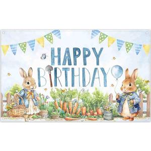 72x43inch Bunny Happy Birthday Backdrop Rabbit Balloons Farmland Carrot Cartoon Watercolor Photography Background Kids Birthday Party Decorations Photo Props