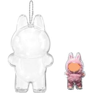 Protective Case for labubu, High Clear Standing Display Case Cover, Acrylic Display Box with Keychains (Doll Not Include)