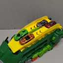 Dinosaur Foldable Truck Toy for Kids Ages 3-8 - Includes 4 Metal Mini Cars and Launcher, Dinosaur-Themed Transporter Truck with Handle, for Boys and Girls (Green)