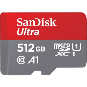 SanDisk 512GB Ultra microSDXC UHS-I Memory Card with Adapter - Up to 150MB/s, C10, U1, Full HD, A1, MicroSD Card - SDSQUAC-512G-GN6MA