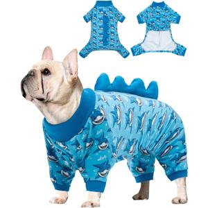 CuteBone Shark Costume Dog Pajamas, Stretchy Spandex Crystal Velvet Sleepwear Coat for Small Dogs, Soft & Warm Pet Outfit Clothes for Cold Weather, Cozy Pullover Design COSP07 XL