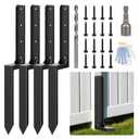4-Pack Fence Post Saver Kit, 3MM Galvanized Steel Ground Anchors, No-Dig Repair Spike for 4x4 & 6x6 Wood Posts, Heavy-Duty H-Shape Stake with Double-Layer Rust Shield