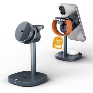 3 in 1 Wireless Charging Station for Apple MagSafe Charger Stand,15W Fast Phone and Watch Charger with TEC Cooling, Magnetic Wireless Charger for iPhone17 16 15 14 13, Apple Watch, AirPods, Gray