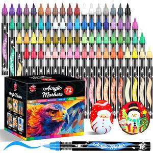 TBC The Best Crafts Acrylic Paint Markers, 72 Colors Water-Based Paint Pens for Art and Craft Projects, Multi-Surface Use on Fabric, Glass, Wood, Stone, Metal, Ceramic, Canvas, Rock