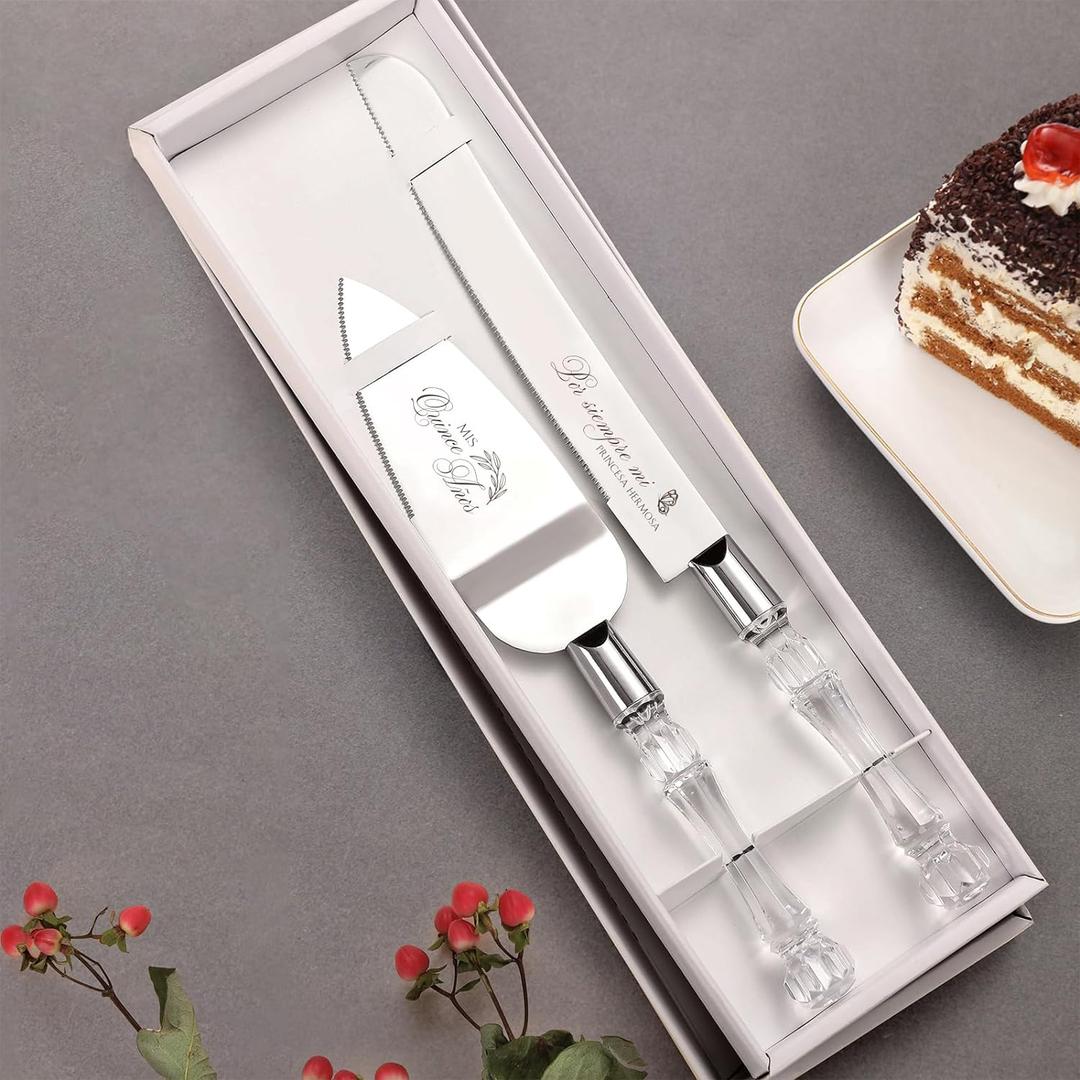 AW BRIDAL Mis Quince Aos Quinceanera Cake Knife and Server Set, Sweet 15 Birthday Cake Cutting Set Cake Spatula 15years Stainless Steel Cake Servering Set, Silver