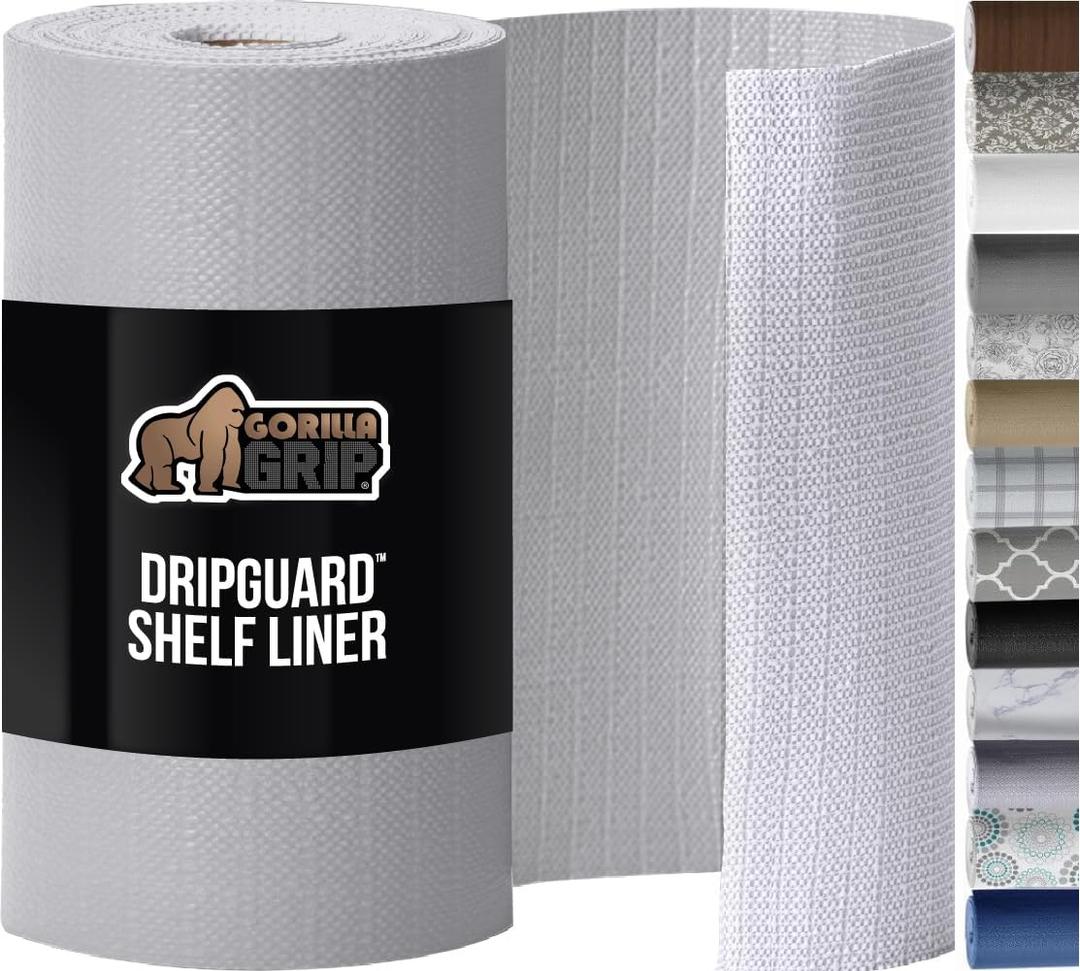 GORILLA GRIP DripGuard Shelf Liner, Non Adhesive Drawer and Kitchen Cabinet Protector, 24x240 Inch, Slip Resistant BPA Free Smooth Surface Plastic Liners for Cabinets, Bathrooms, Closets, Light Gray