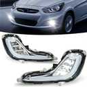 LED Fog Lights with Day Running Light for 2012-2017 Hyundai Accent, White DRL light,Amber Turn Signal,Front Bumper Fog Lamps Replacement with Wiring Harness (LED)