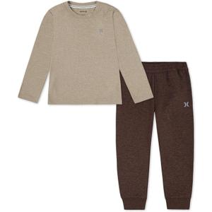 Hurley Boys' Long Sleeve Soft Basic T-shirt and Joggers 2-piece Outfit Set (M)