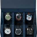 DailyWatch | Watch Box For 6 Watches | Genuine Black Leather Watch Roll Case With Soft Velvet Interior | Travel Watch Case - Protect & Display Your Watches | Watch Storage Travel Case in Navy Blue