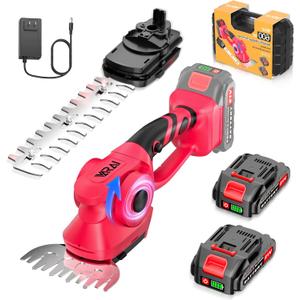 Cordless Hedge Trimmer, 2-in-1 Hedge Trimmer, Ultra Long Battery Life with Battery*2, High-Power and High-Capacity Grass Trimmer for Gardens, Yards and Lawns, Including Charger (Red-Black)