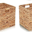 Water Hyacinth Storage Baskets,4 Pcs 11.2"x11.2" Foldable Woven Bins,Cube Organizers Woven Bins for Bathroom, Bedroom, Laundry, Pantry, Shelves