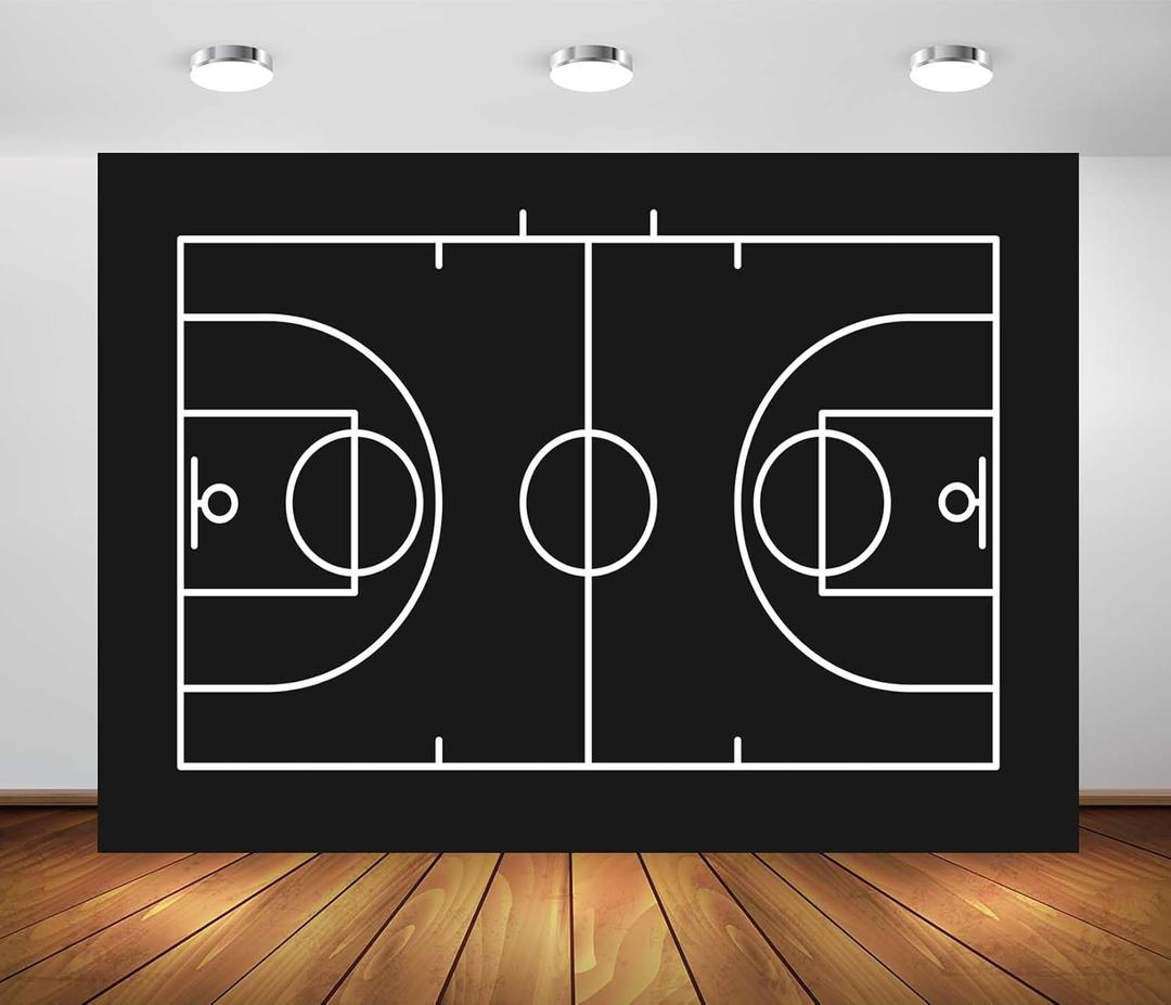 BELECO 7x5ft Fabric Basketball Backdrop Black and White Basketball Court Background Basketball Sports Themed Birthday Party Decorations Banner Photoshoot Booth Studio Props