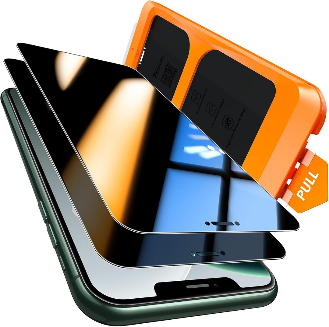 TOCOL for iPhone 11 Pro Max Privacy Screen Protector 9H Hardness Military Grade Shatterproof HD Tempered Glass Full Coverage Easy Installation Case Friendly 2 Pack