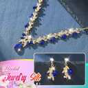 Brishow Green Necklace and Earring Set Rhinestone Formal Wedding Jewelry Sets for Women (blue and gold)