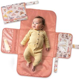 Tiny Twinkle Portable Diaper Changing Pad Foldable, Waterproof & Compact Travel Changing Mat with Storage | Smart Wipes Pocket for On-The-Go Parents (Flutter)