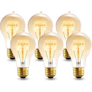 Incandescent Light Bulbs 40W, A19 Vintage Style Edison Light Bulb, 240 Lumen Dimmable 120V E26 Base Amber Glass Retro Bulb Old Fashioned, Squirrel Cage 2200K Warm Yellow Decorative Lamp, 6Pack