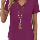 Kistore Womens Summer Tops Short Sleeve V Neck Casual Shirts Beach Vacation Dressy Work Blouses (L)
