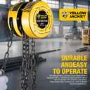 YELLOW JACKET Hand Chain Hoist 1 Ton 2200 Lbs Capacity Chain Block, 10 Feet with 2 Heavy Duty Hooks for Warehouse Automotive Machinery, Manual Chain for Lifting, Good, Yellow