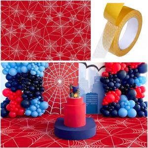 Spider Party Decorations Red Spiderweb Floor Covering Large Spider Birthday Decorations with Double Sided Tape Waterproof Spiderweb Birthday Supply Photo Booth Party Backdrop, 9.8 x 6.5ft
