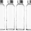 Glass bottles with lids 18oz glass water bottles, reusable juice jar with lids for storing juices, reusable water bottle durable & eco friendly set of 7