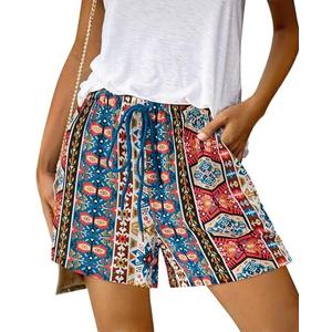 BTFBM Womens Boho Summer Shorts Beach Vacation Clothes 2025 Elastic Waist Casual Printed Loose Short Lounge Pant Pockets Size XL