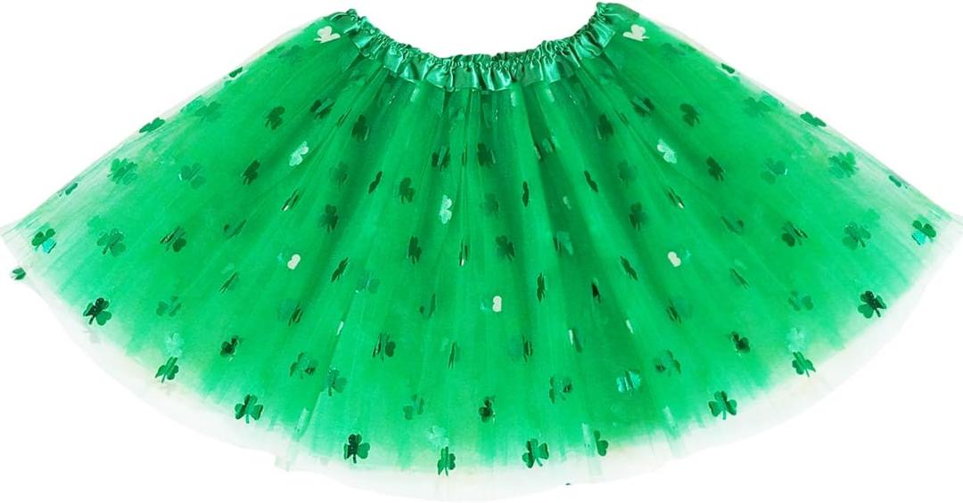 St. Patrick's Day Tutu Skirt for Women, Green Shamrock Adult Ballet Dance Tulle Dress Costume Party Dress (Green, M)