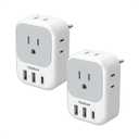 2 Pack European Travel Plug Adapter, TESSAN Europe Power Converter 4 Outlets 3 USB(1 USB C PD 20W), Type C International Adaptor to Italy Spain France Portugal Iceland Germany, EU Travel Essentials