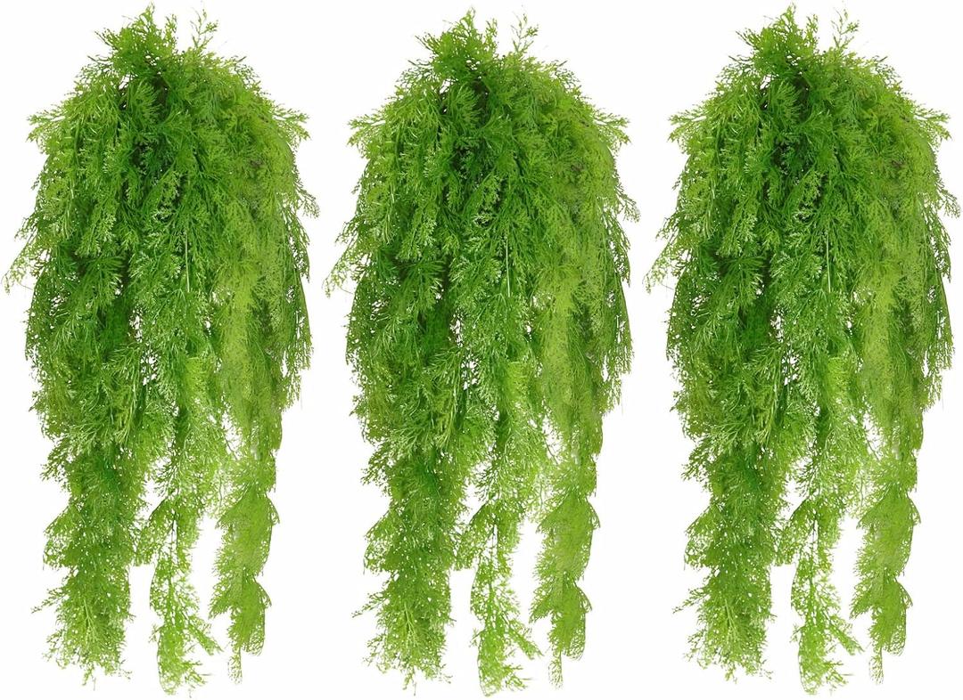 RECUTMS 3 Pcs Artificial Fake Hanging Ferns Plants Vine Ivy Outdoor UV Resistant Plastic Faux Plant for Outside Decoration (Green)